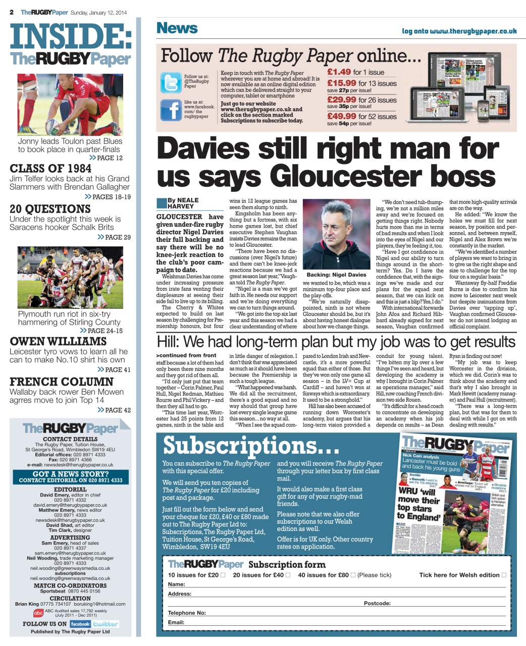 The Rugby Paper Preview Pages