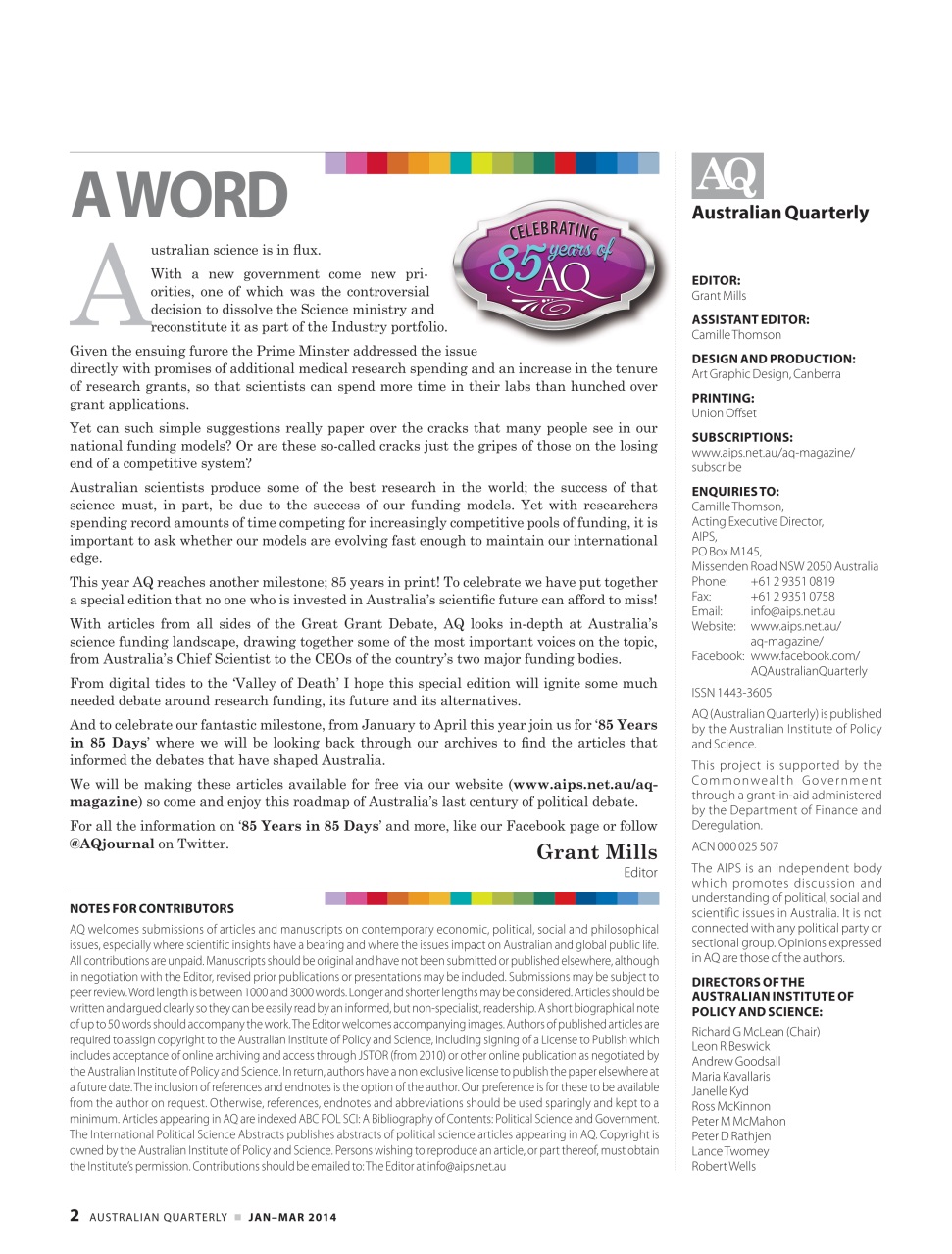 AQ: Australian Quarterly Preview Pages