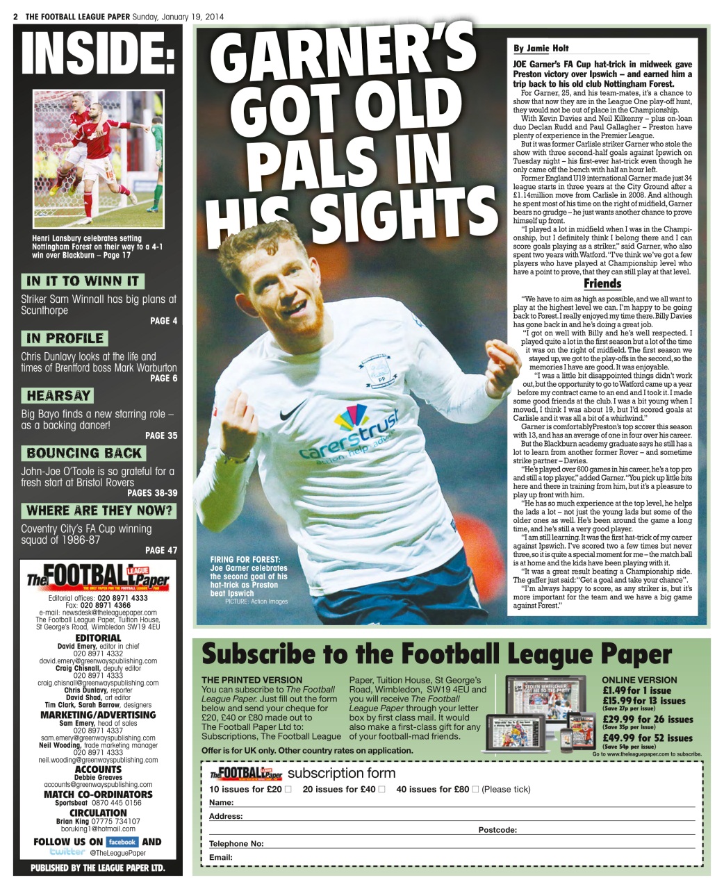 The Football League Paper Preview Pages