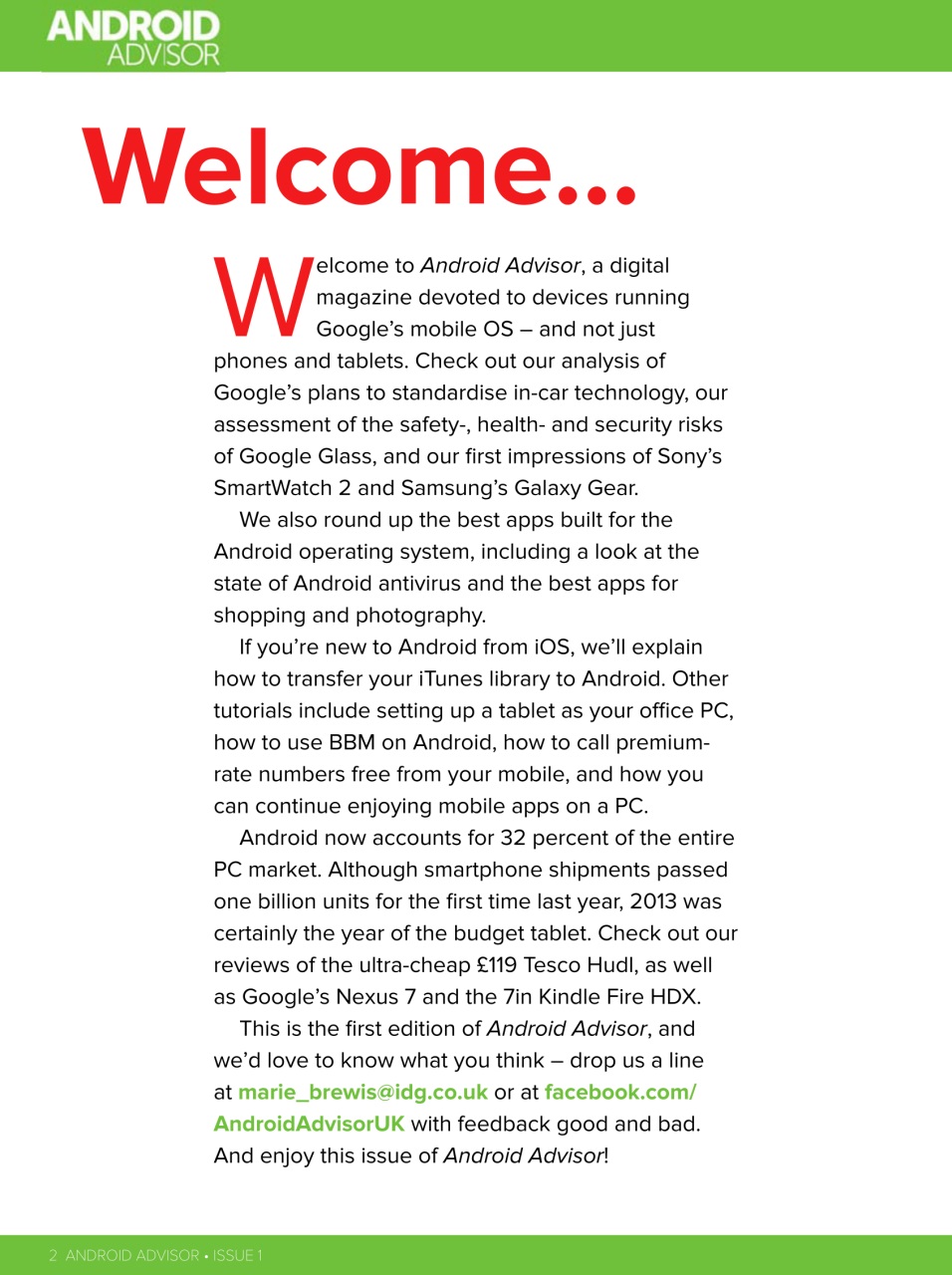 Android Advisor Preview Pages