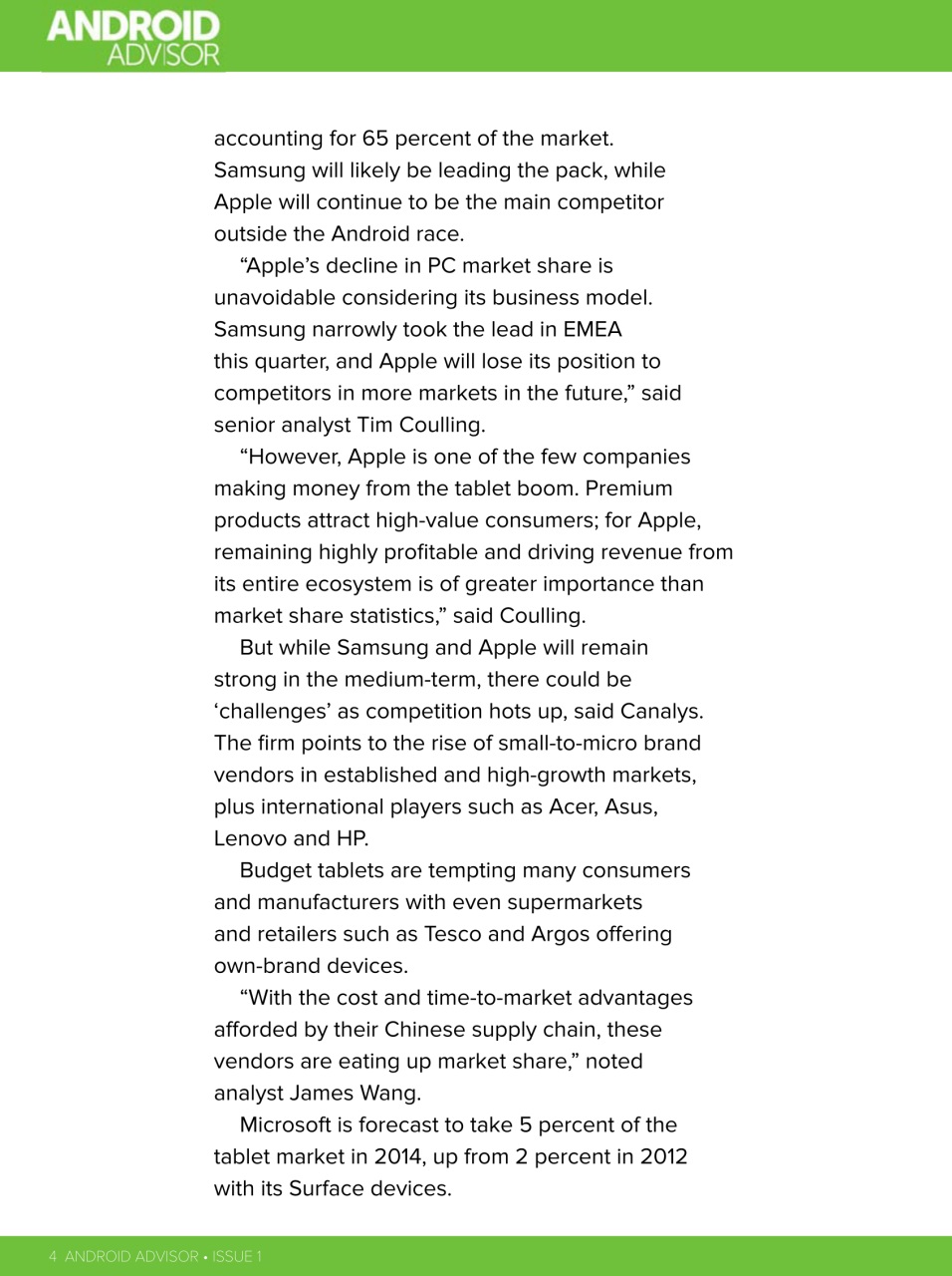 Android Advisor Preview Pages