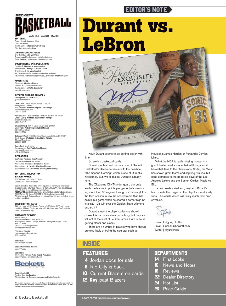 Beckett Basketball Magazine Preview Pages