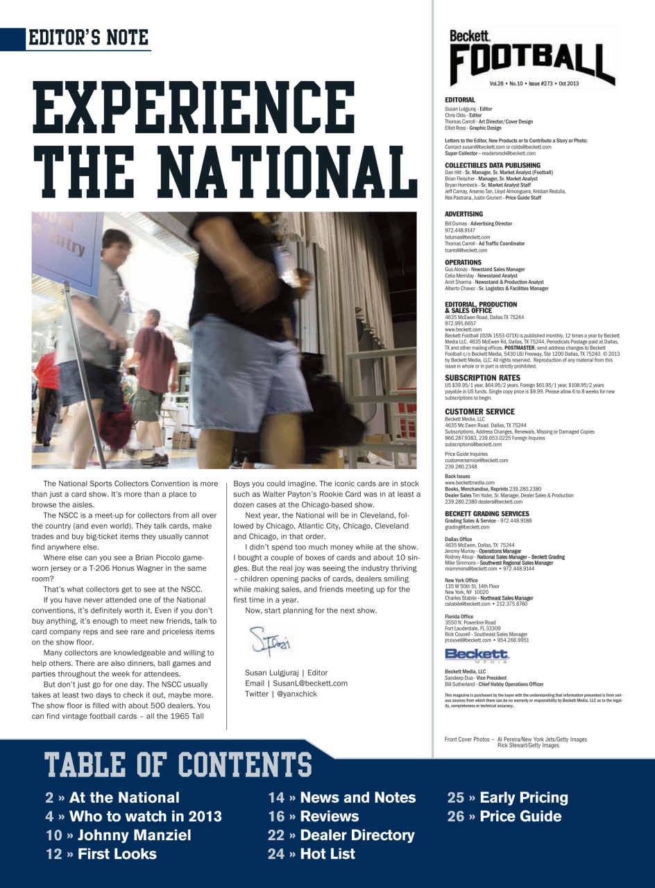 Beckett Football Magazine Preview Pages