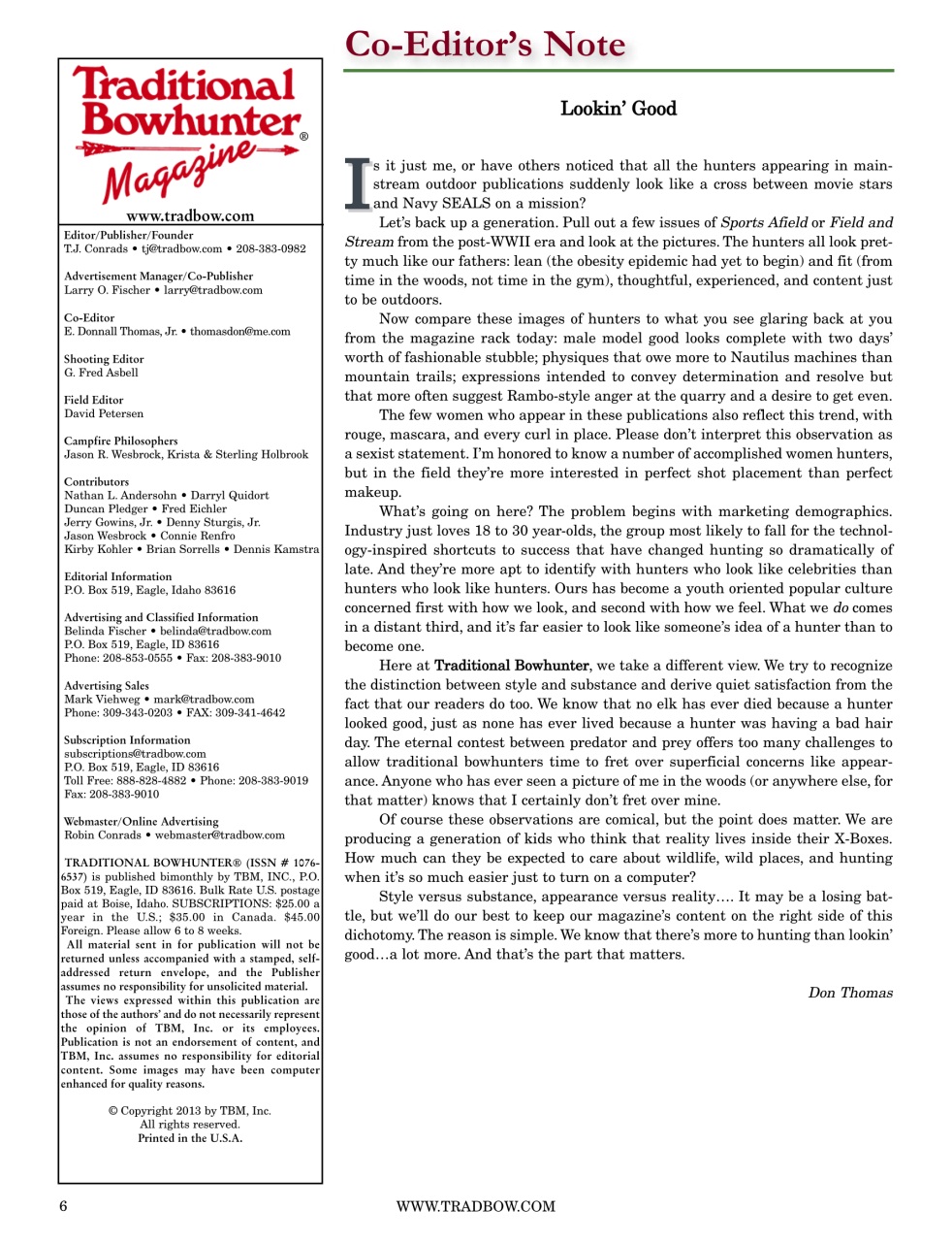 Traditional Bowhunter Magazine Preview Pages