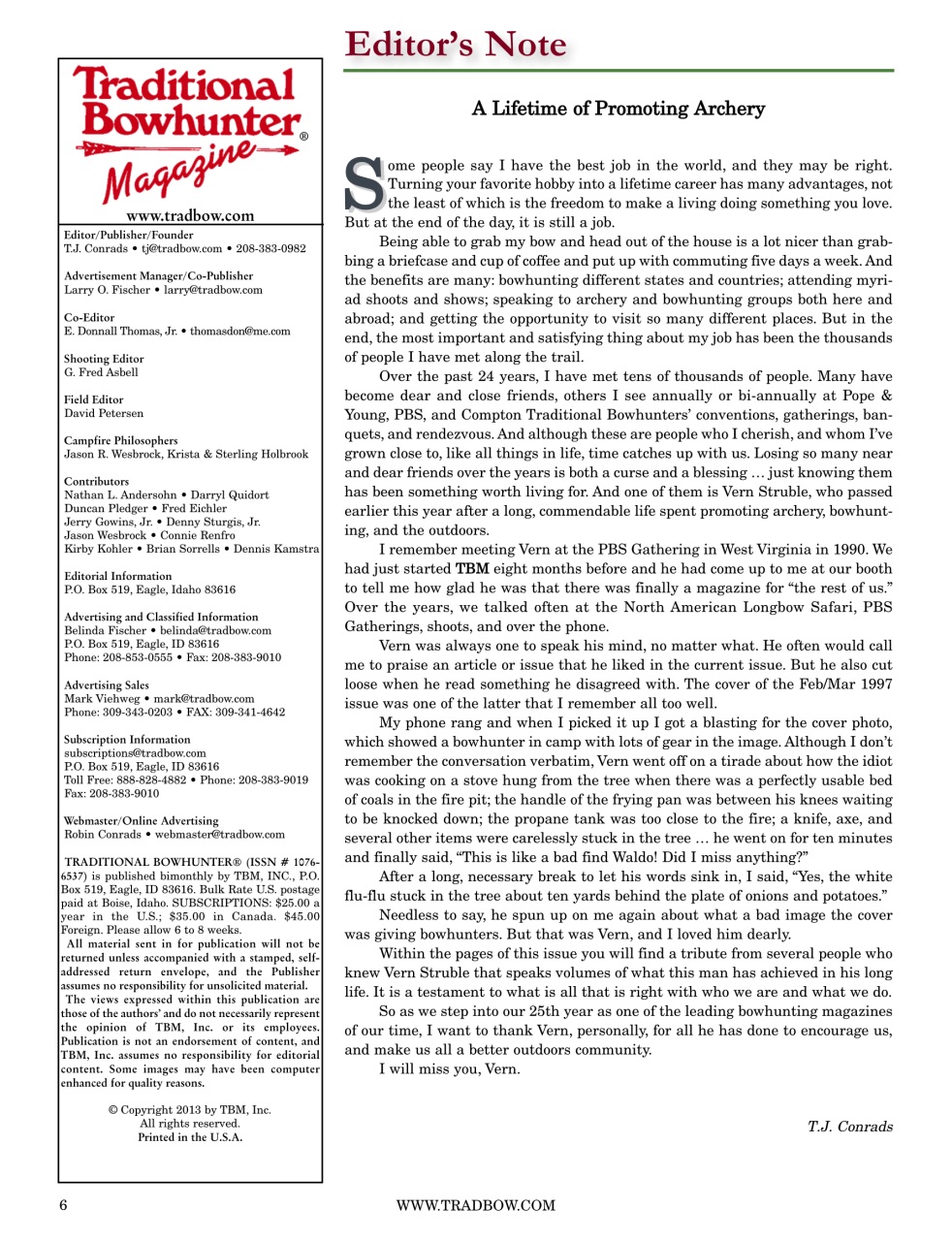 Traditional Bowhunter Magazine Preview Pages