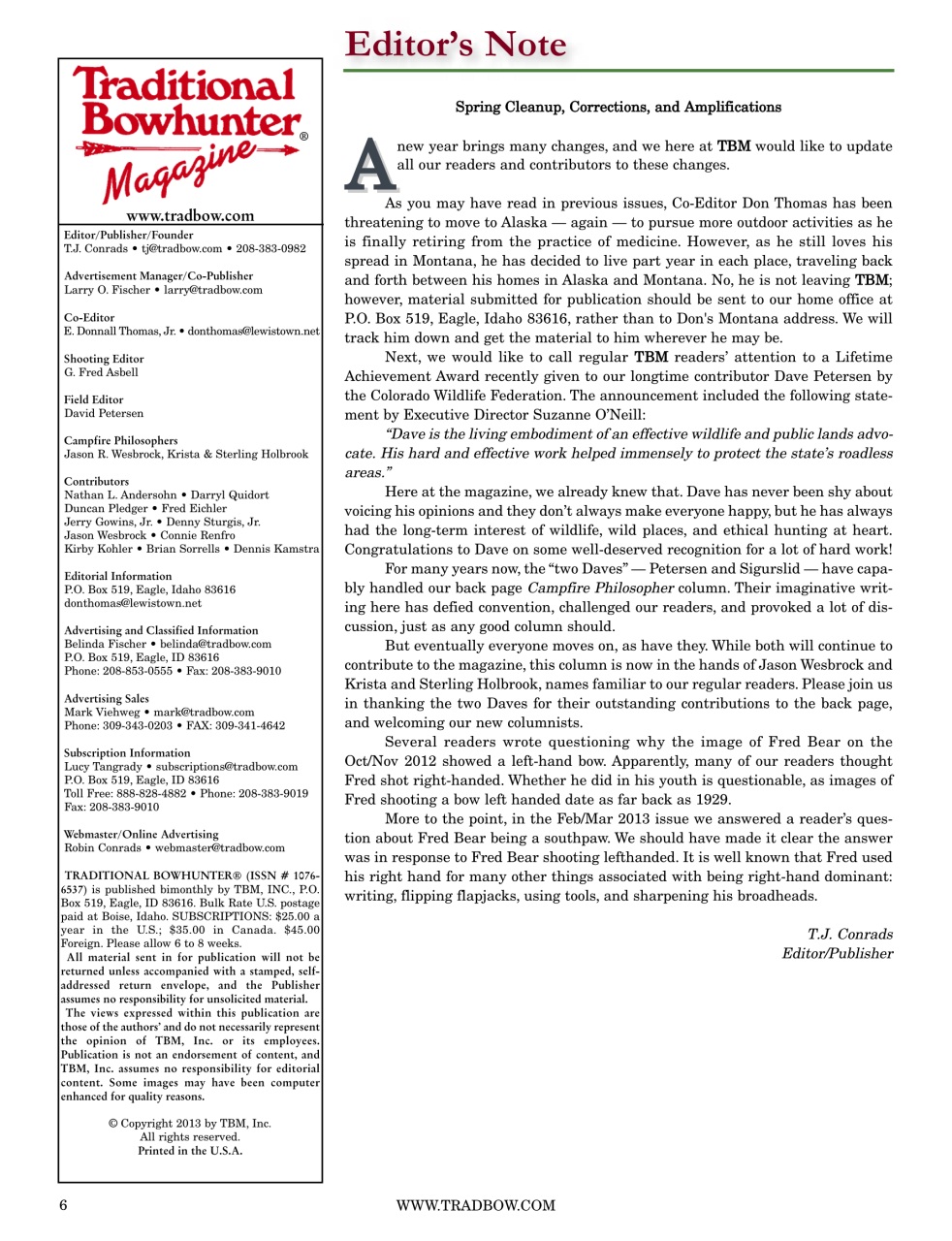 Traditional Bowhunter Magazine Preview Pages