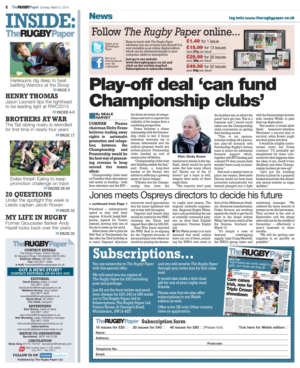 The Rugby Paper Preview Pages