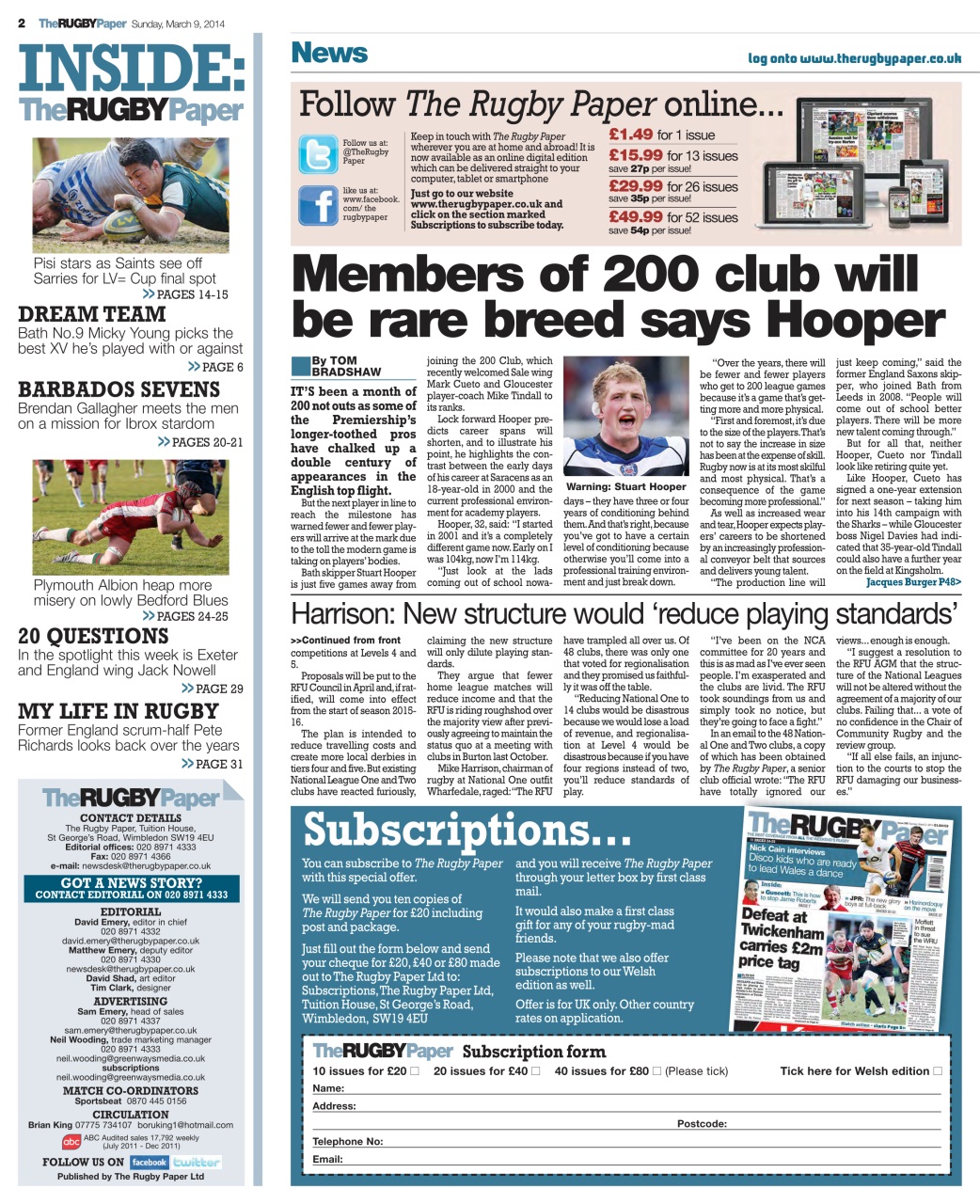 The Rugby Paper Preview Pages
