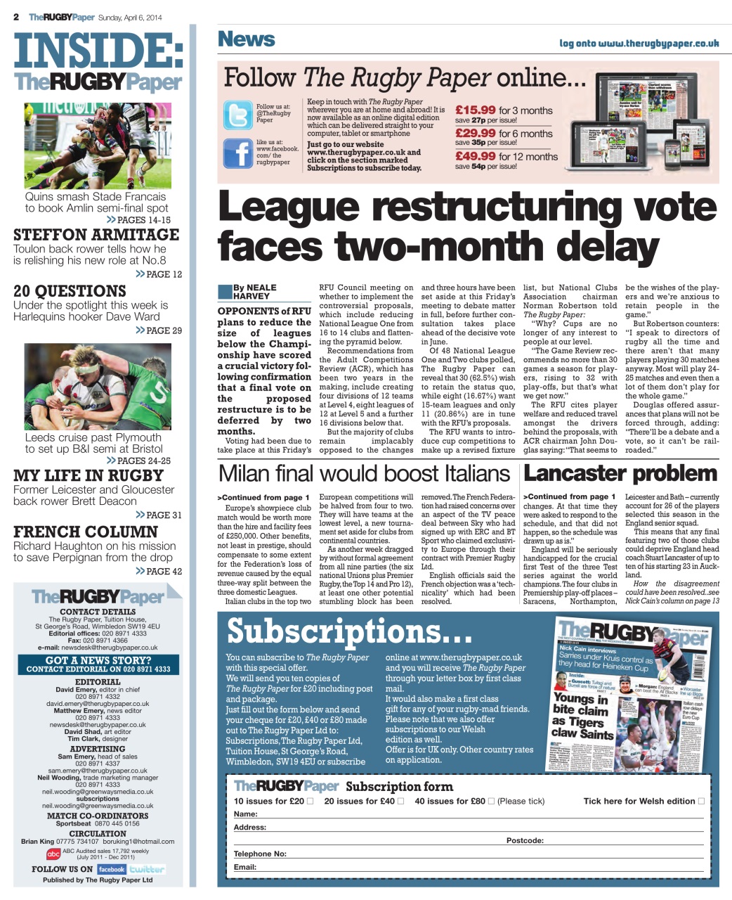 The Rugby Paper Preview Pages