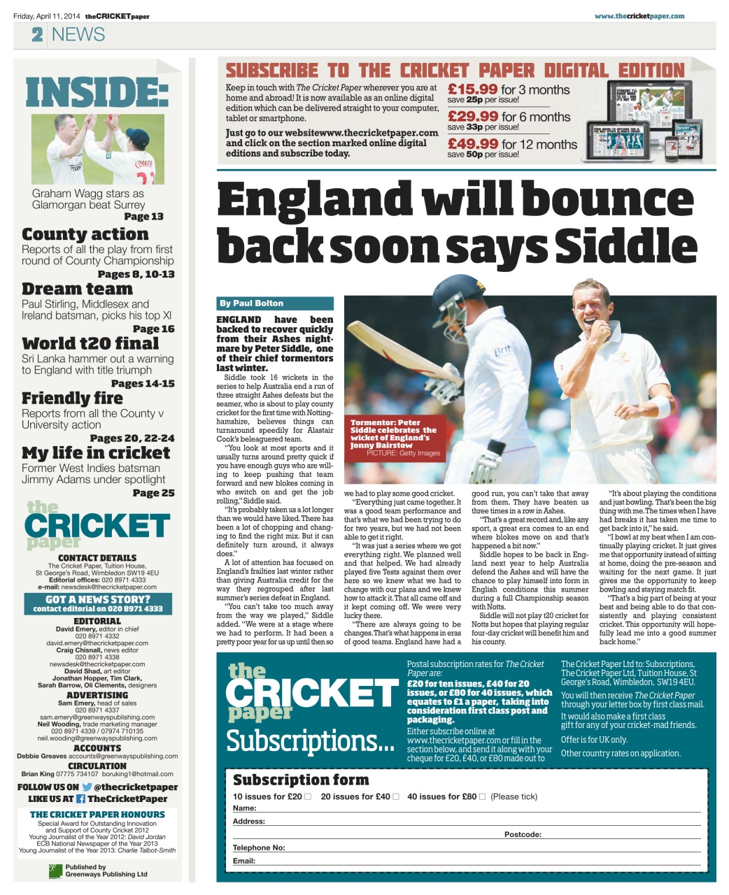 The Cricket Paper Preview Pages