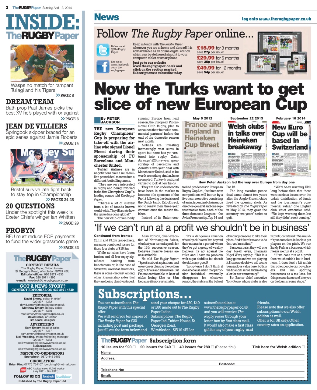 The Rugby Paper Preview Pages