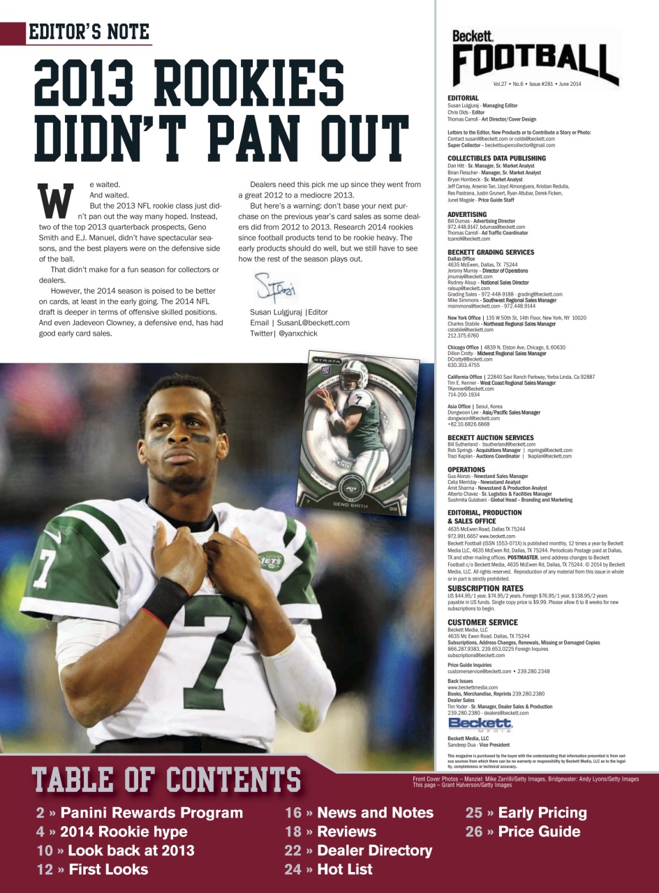 Beckett Football Magazine Preview Pages