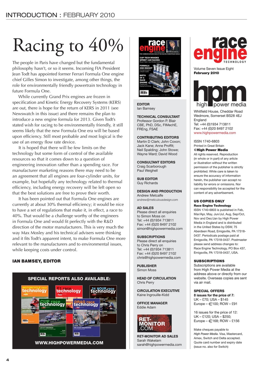 Race Engine Technology Preview Pages