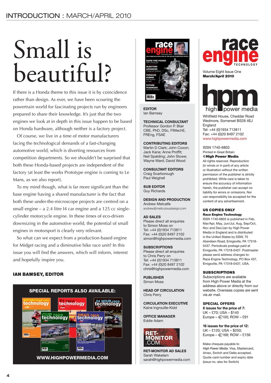 Race Engine Technology Preview Pages