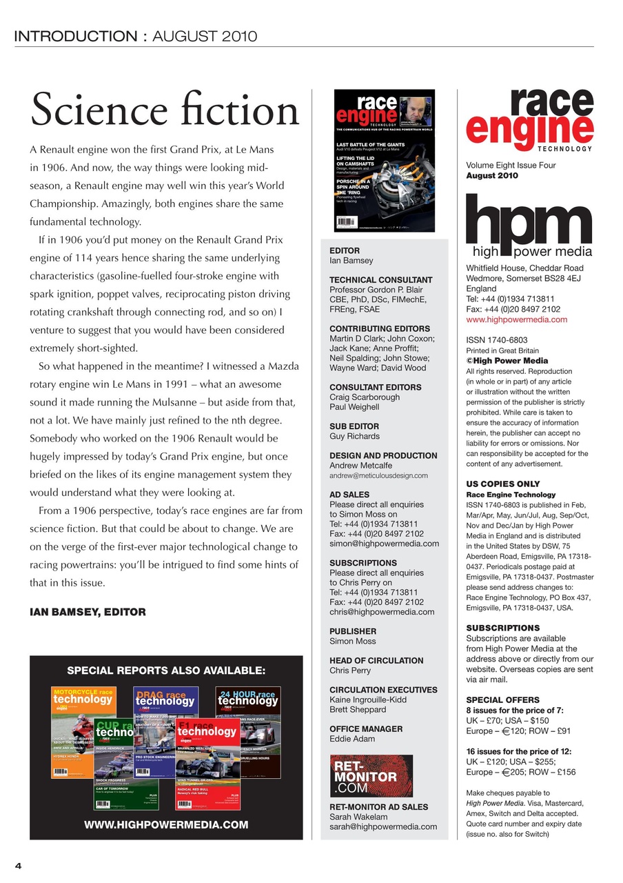 Race Engine Technology Preview Pages