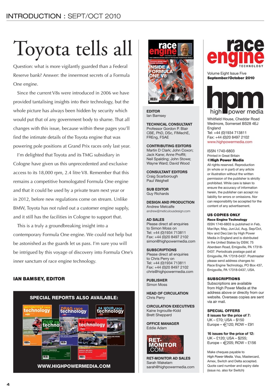 Race Engine Technology Preview Pages