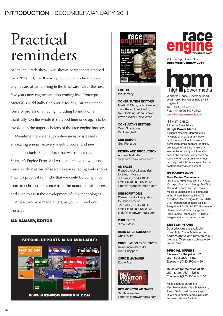 Race Engine Technology Preview Pages