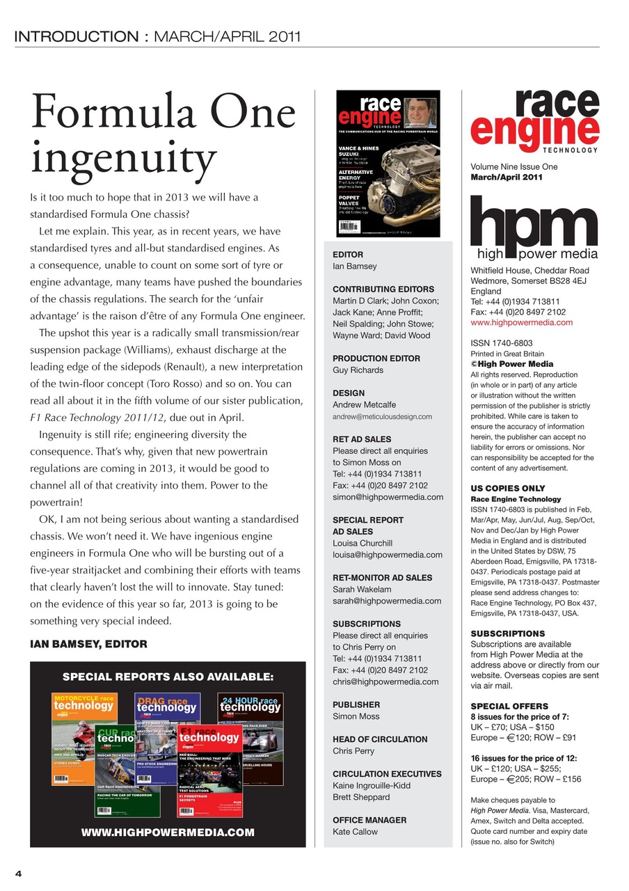 Race Engine Technology Preview Pages