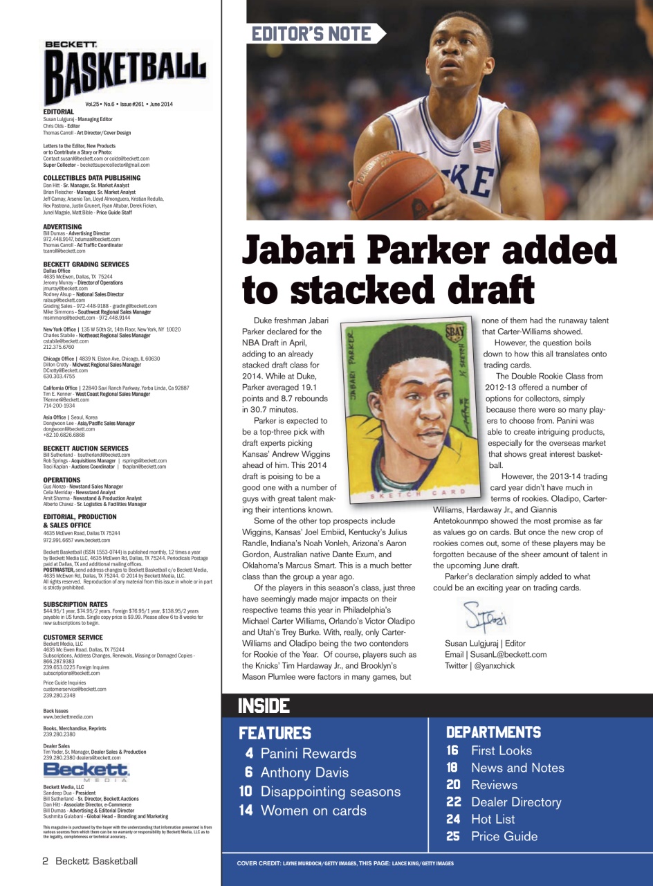 Beckett Basketball Magazine Preview Pages