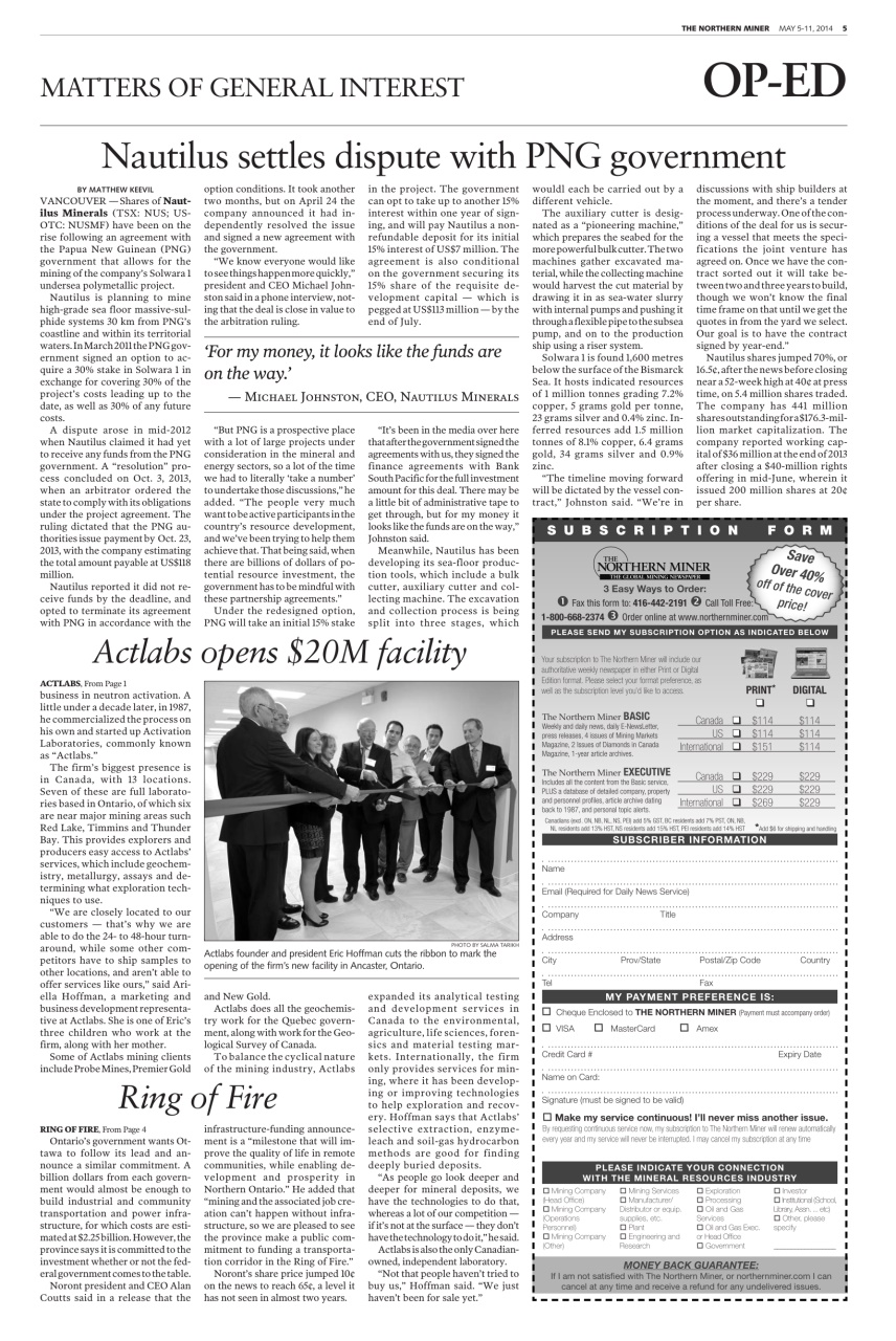 The Northern Miner Preview Pages