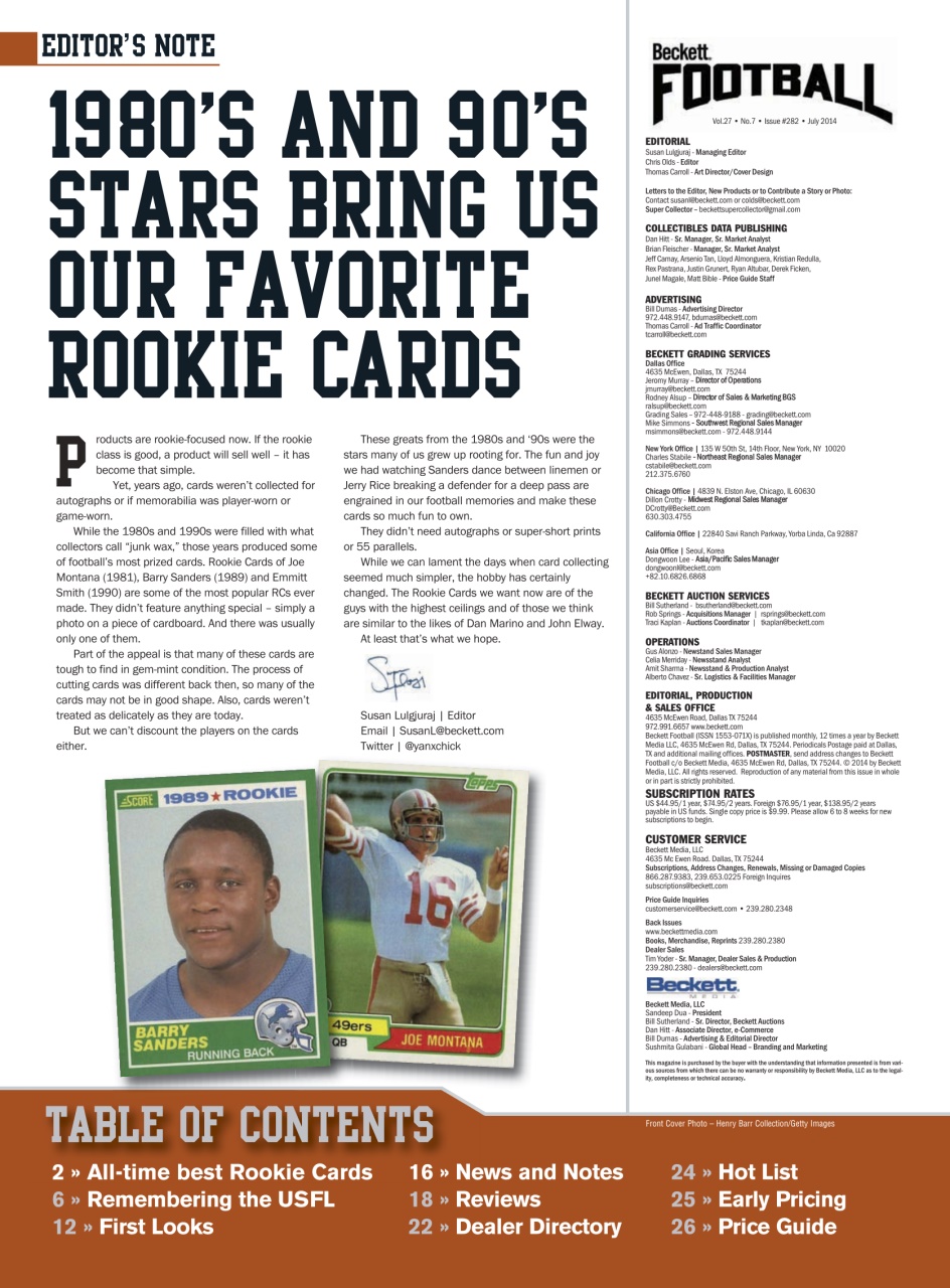 Beckett Football Magazine Preview Pages