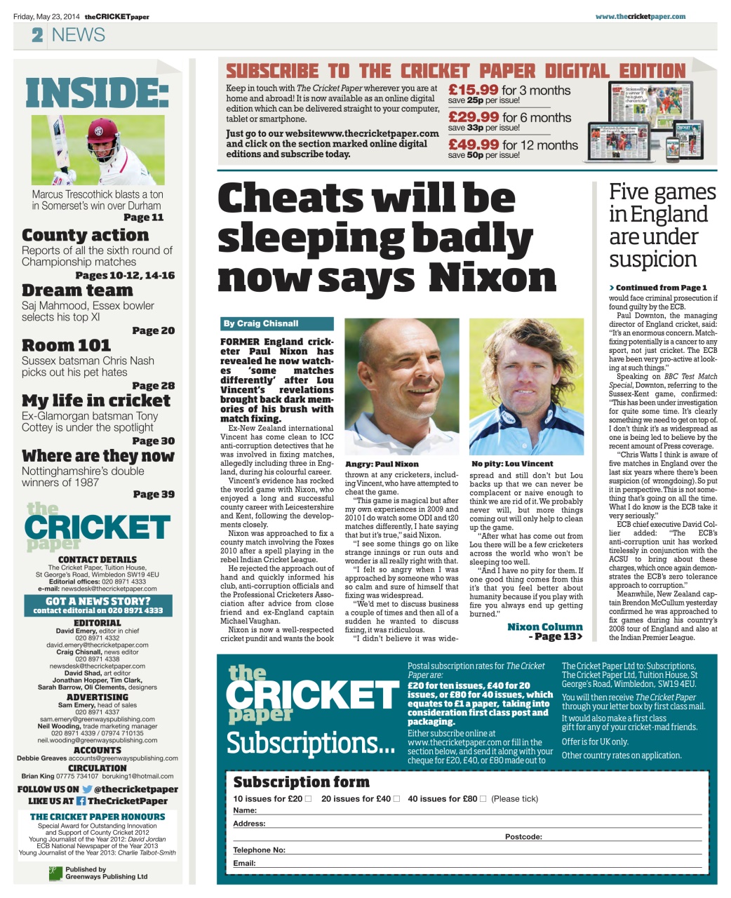 The Cricket Paper Preview Pages