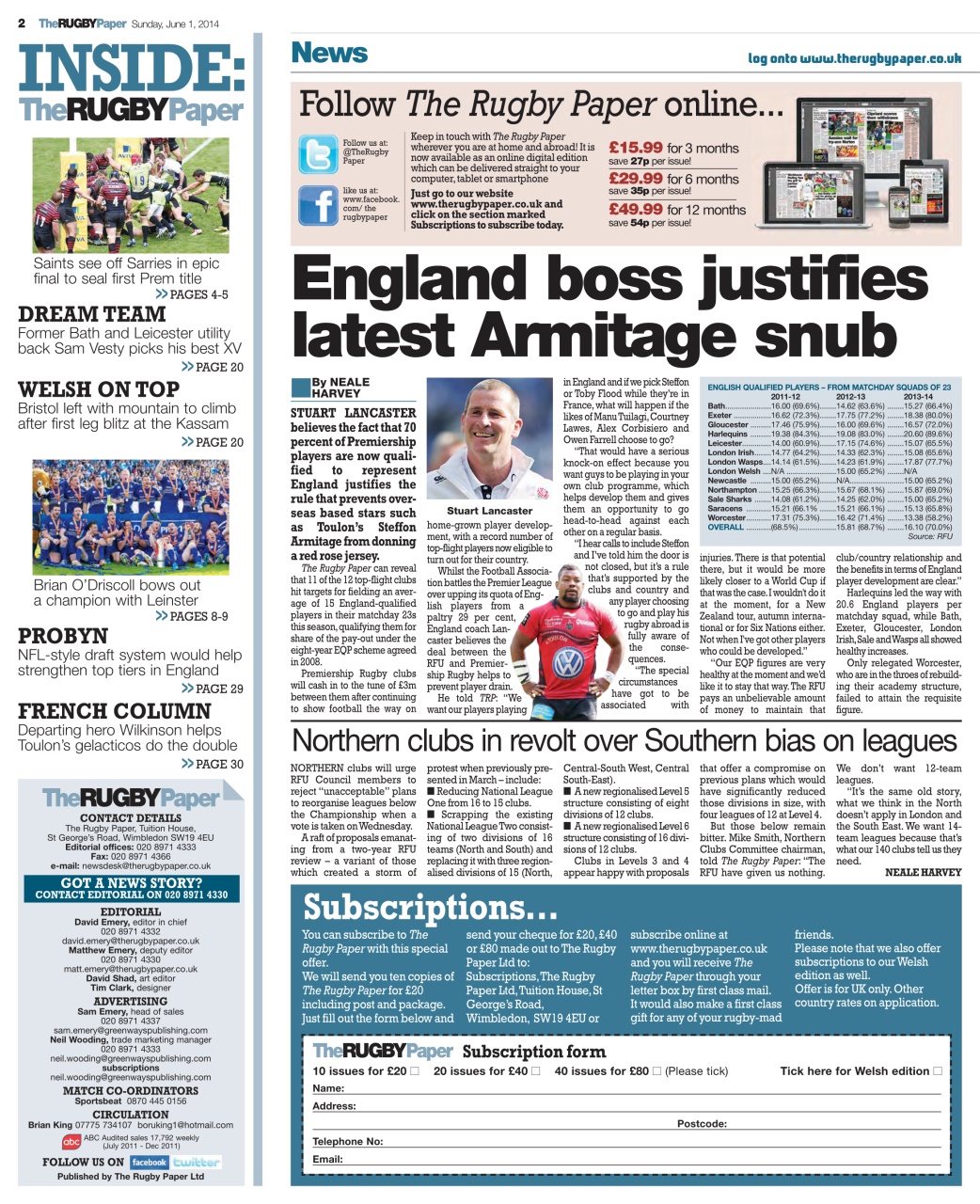 The Rugby Paper Preview Pages