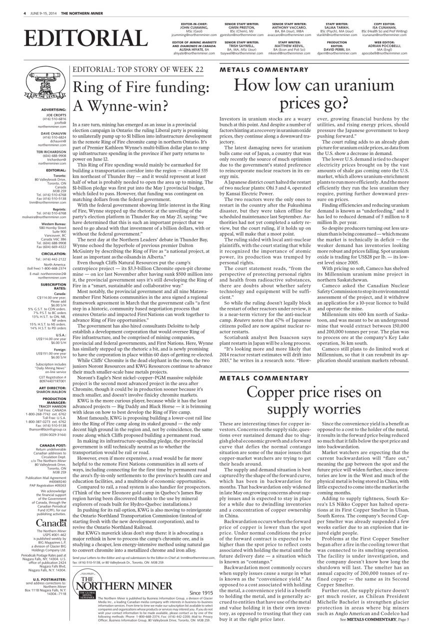 The Northern Miner Preview Pages