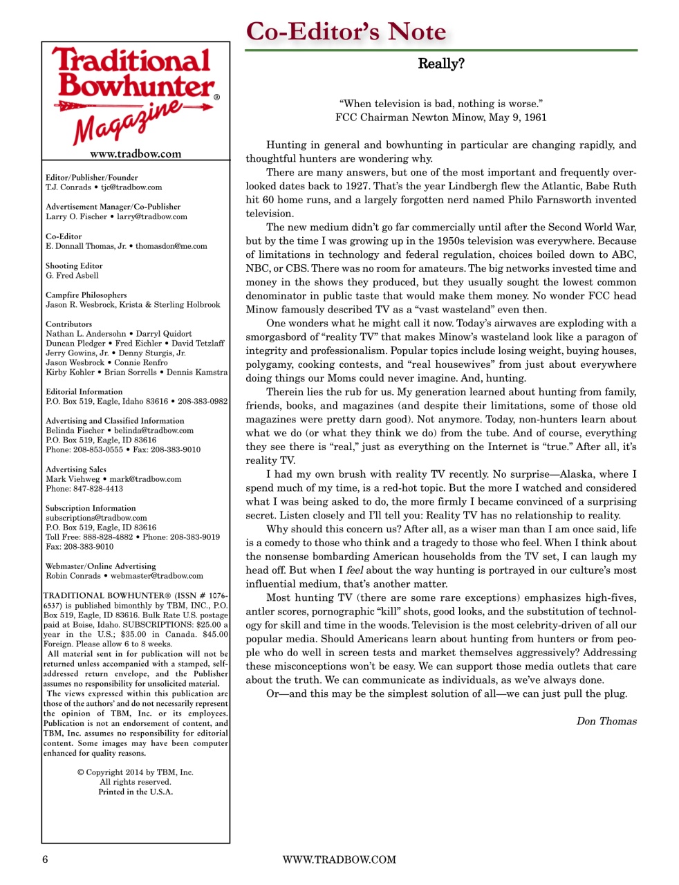 Traditional Bowhunter Magazine Preview Pages