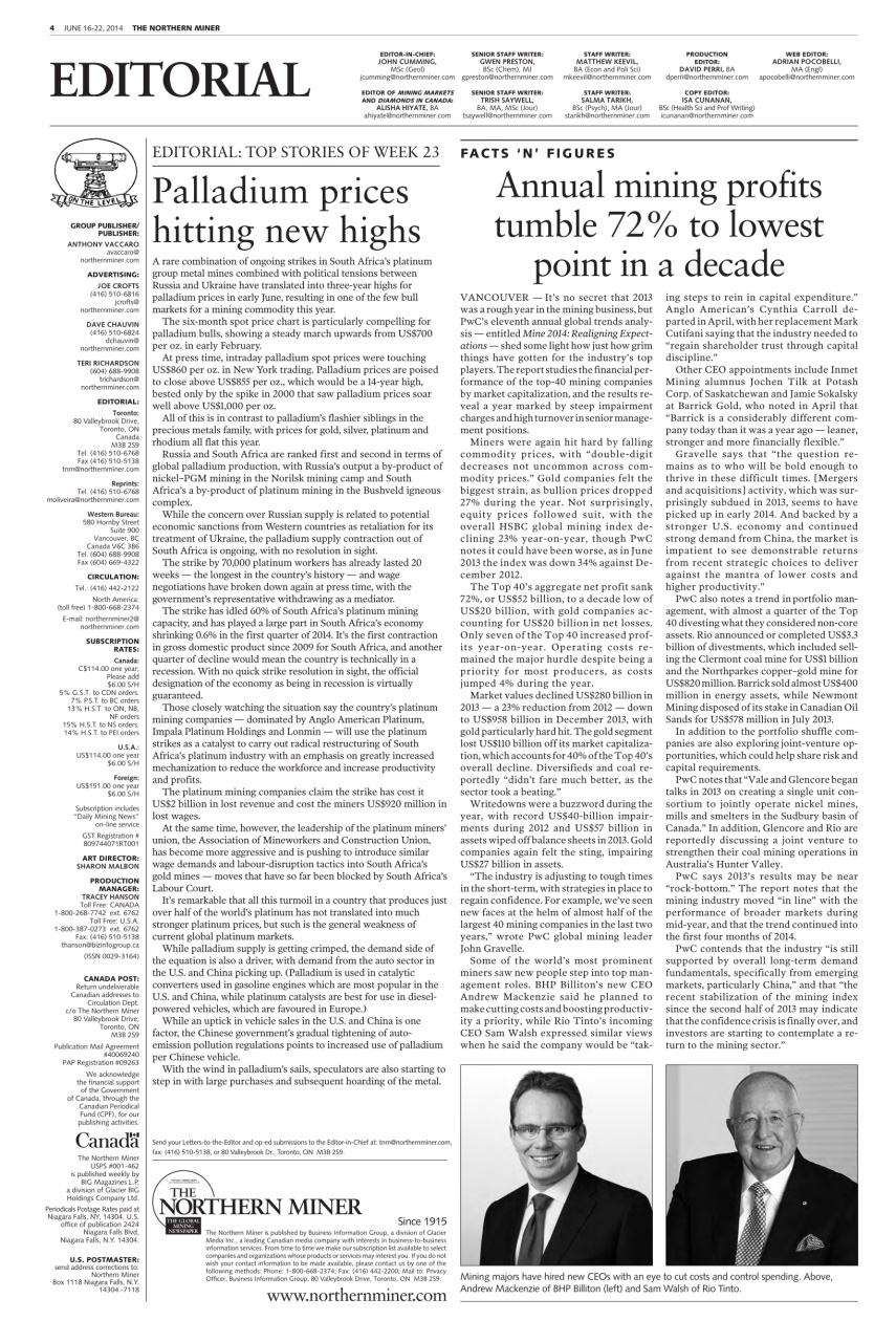 The Northern Miner Preview Pages