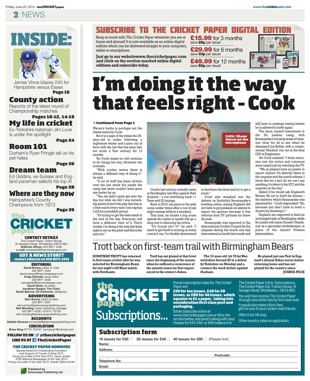 The Cricket Paper Preview Pages