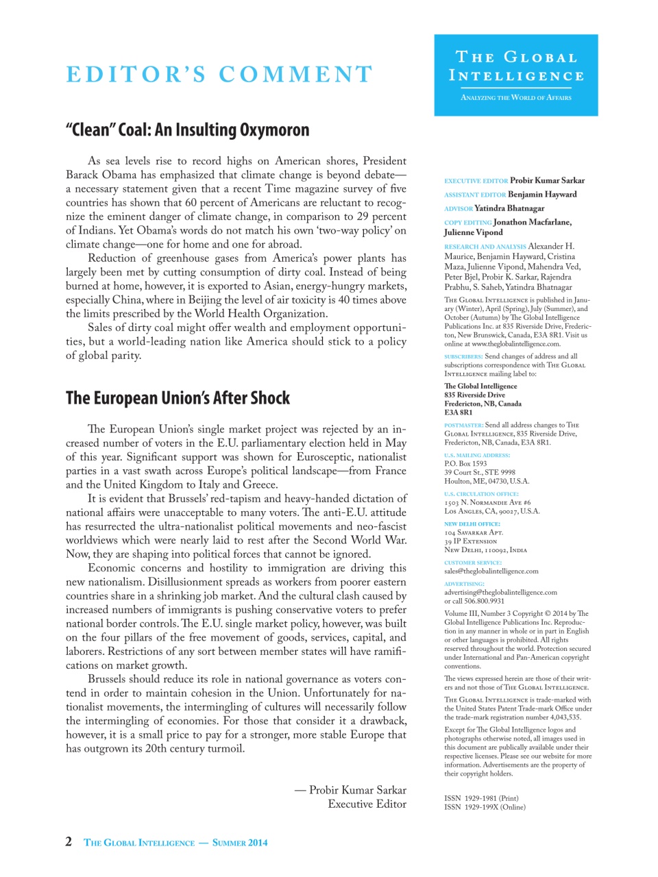 The Global Intelligence Preview Pages