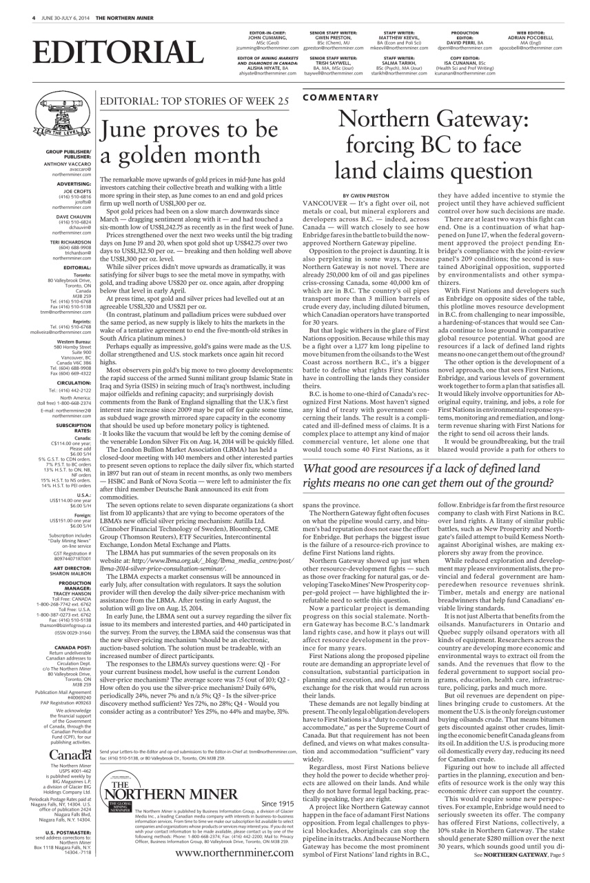 The Northern Miner Preview Pages