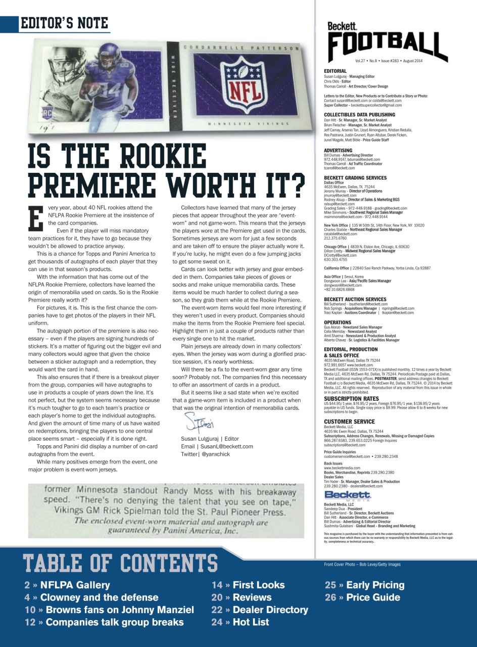 Beckett Football Magazine Preview Pages