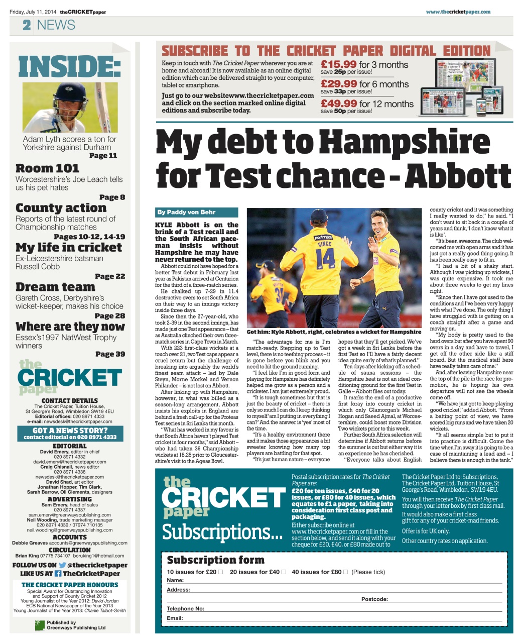 The Cricket Paper Preview Pages