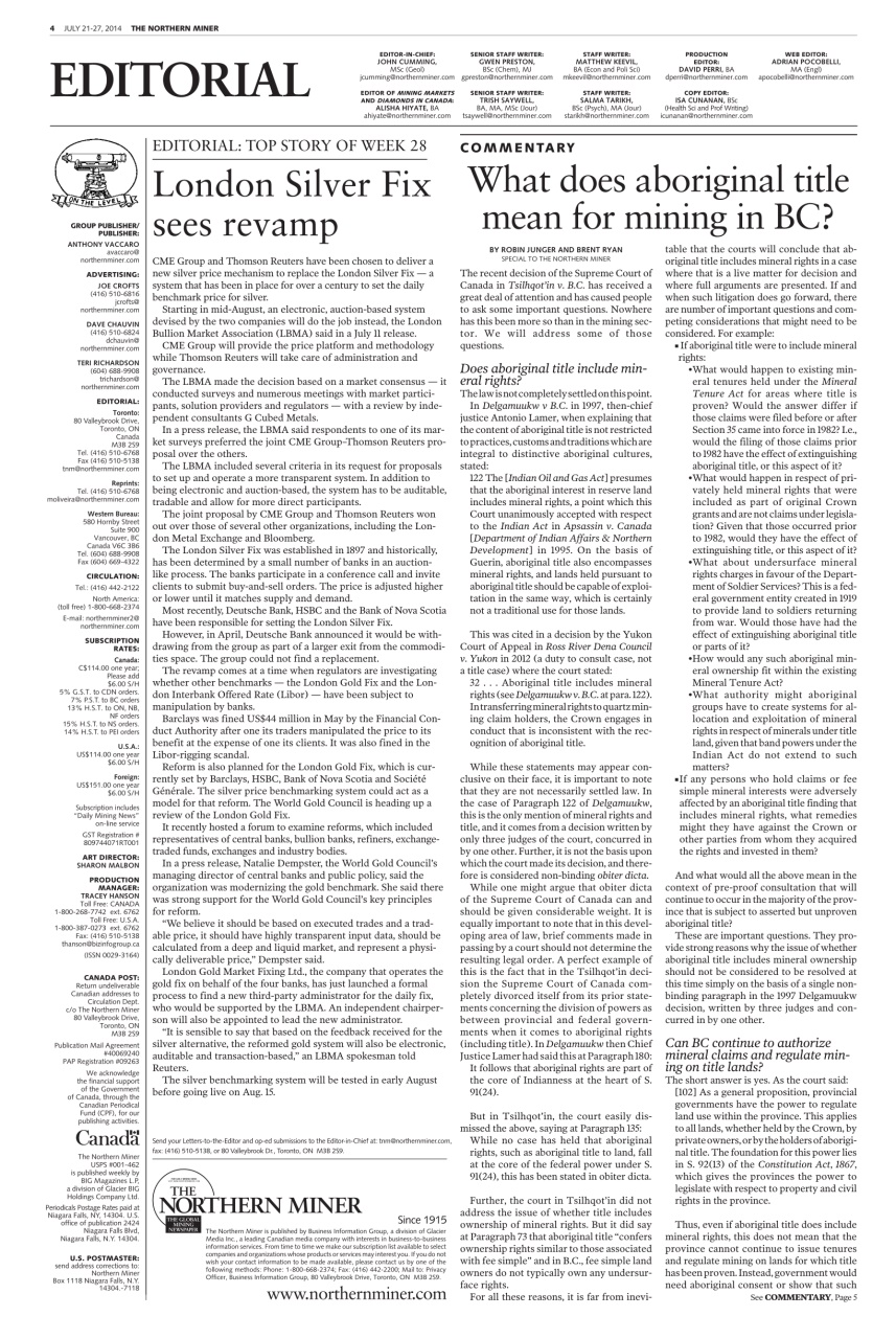 The Northern Miner Preview Pages