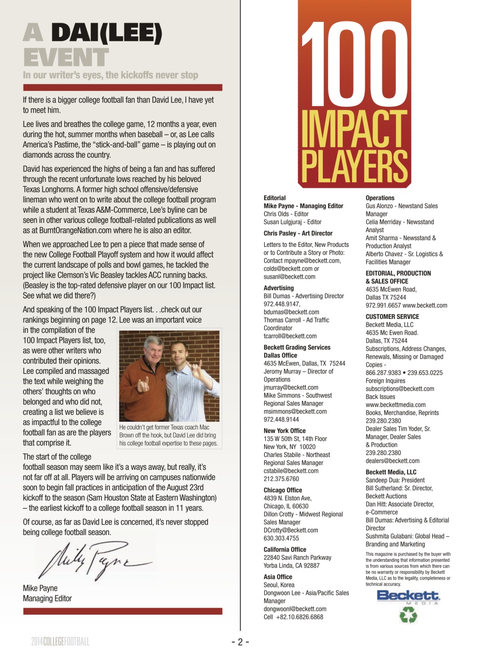 Beckett Football Magazine Preview Pages