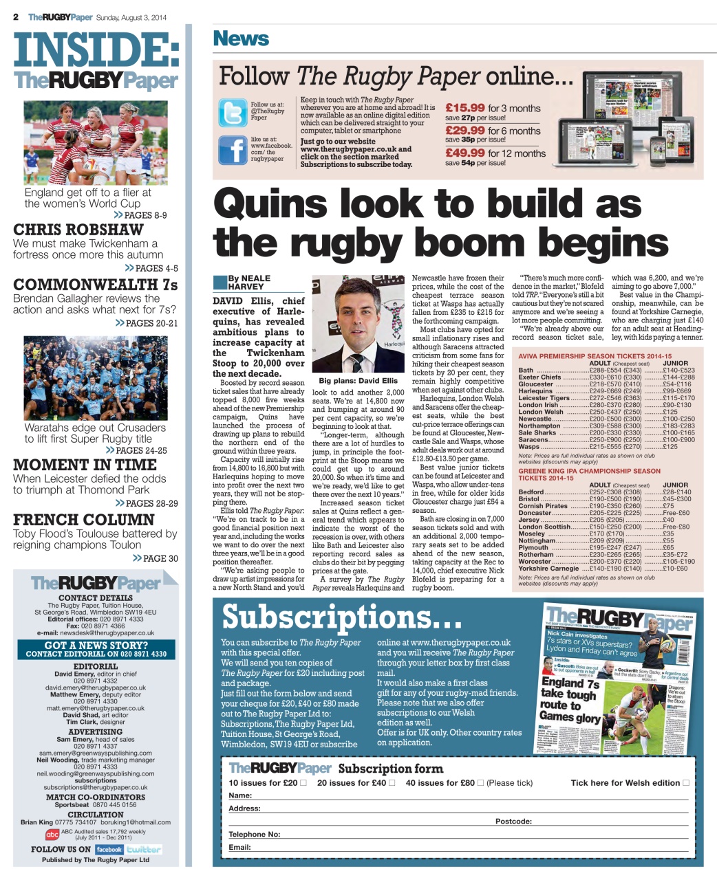 The Rugby Paper Preview Pages