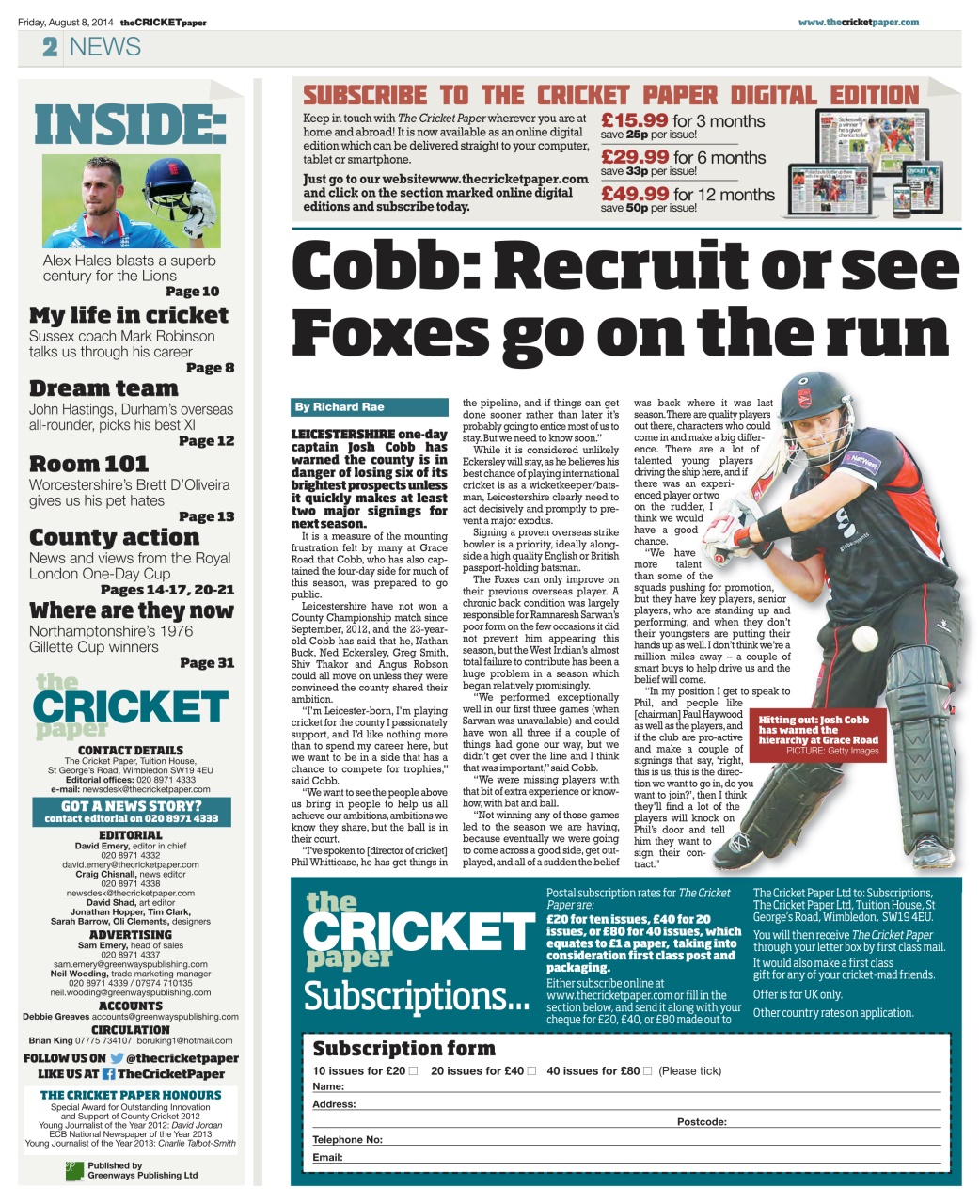 The Cricket Paper Preview Pages