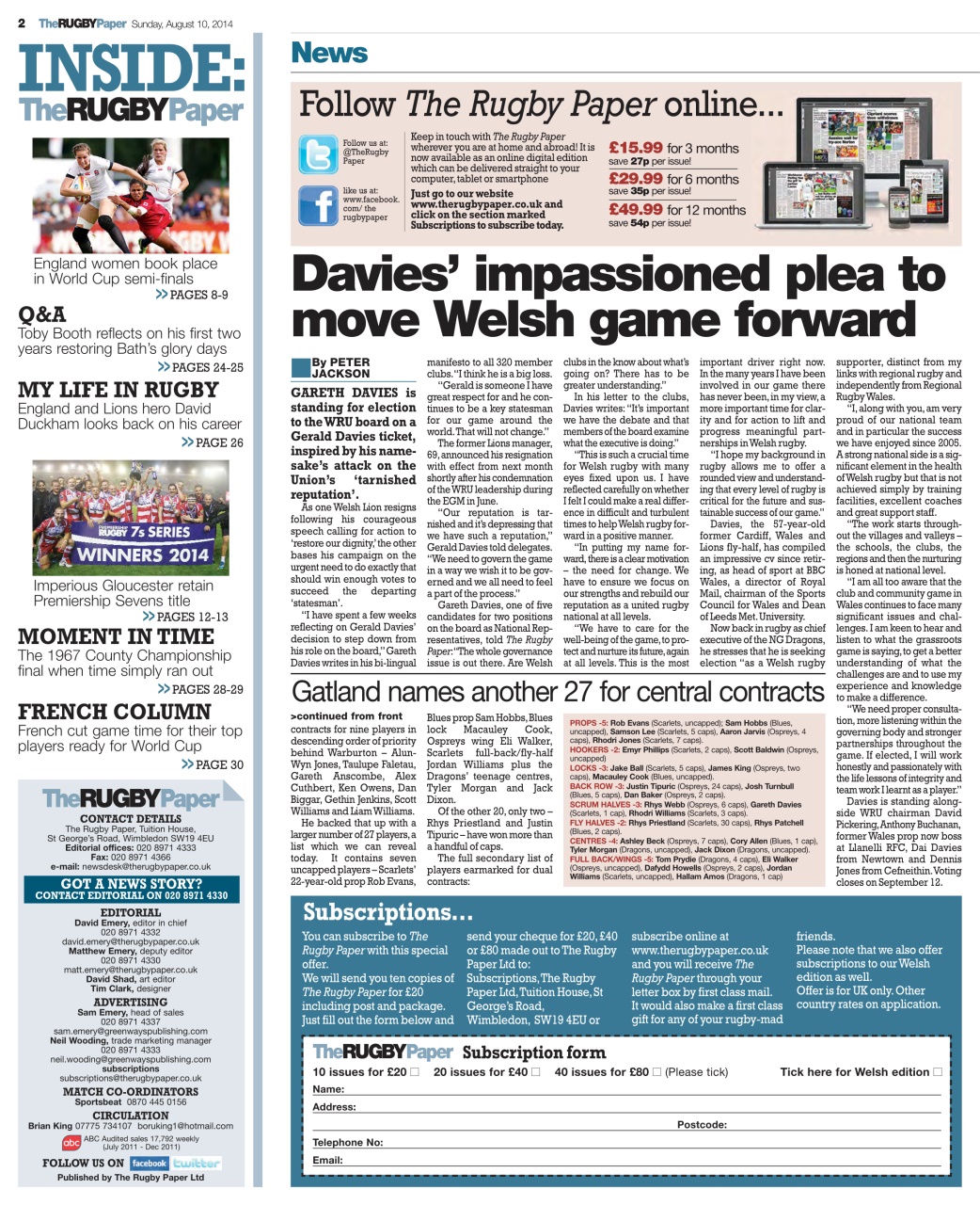 The Rugby Paper Preview Pages