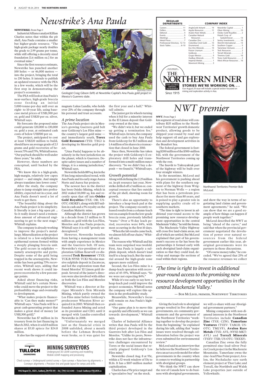 The Northern Miner Preview Pages