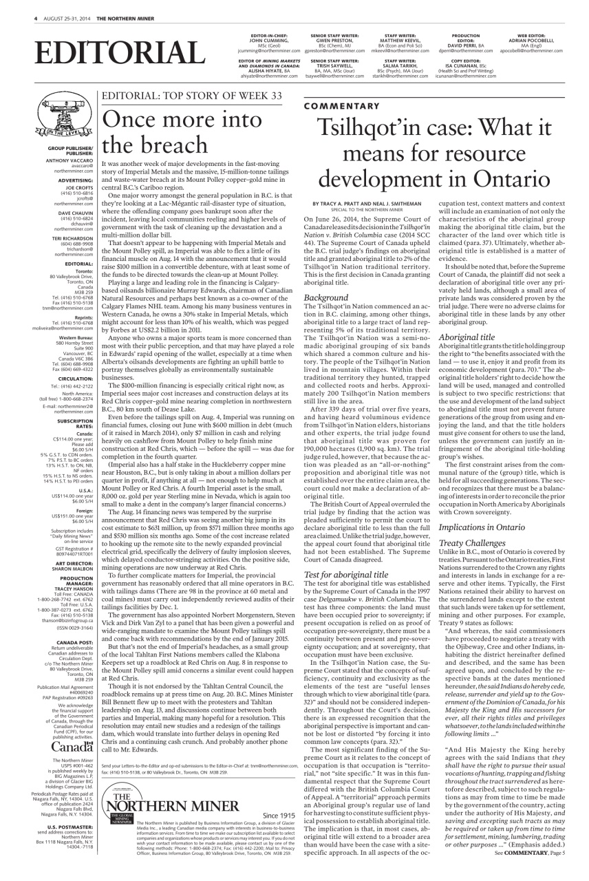 The Northern Miner Preview Pages