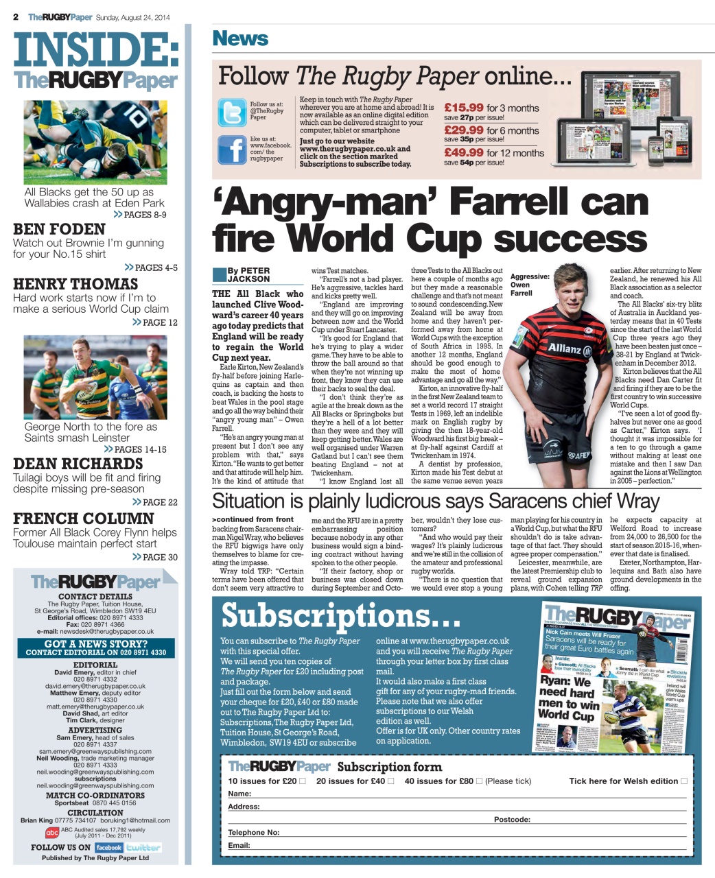 The Rugby Paper Preview Pages