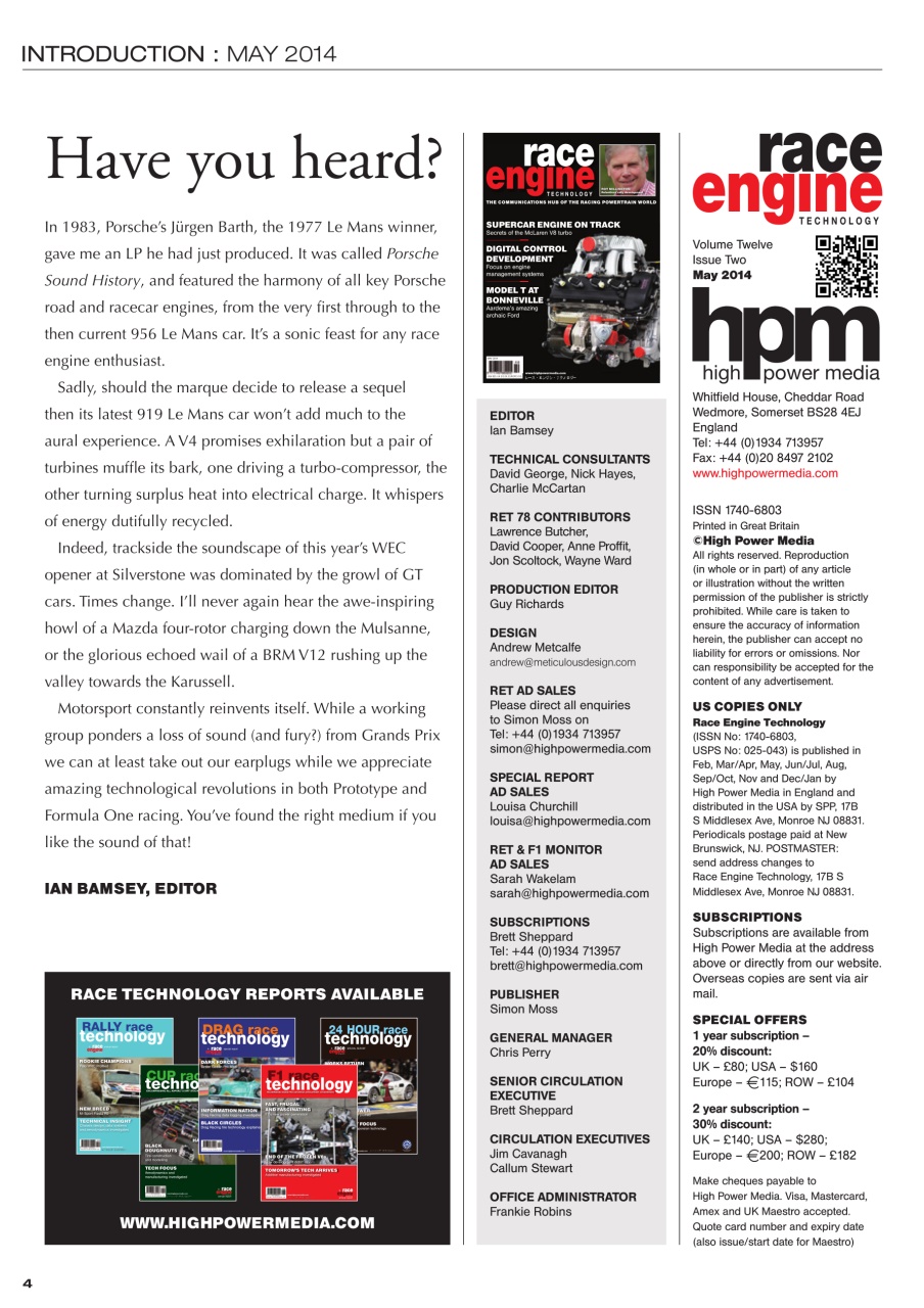 Race Engine Technology Preview Pages