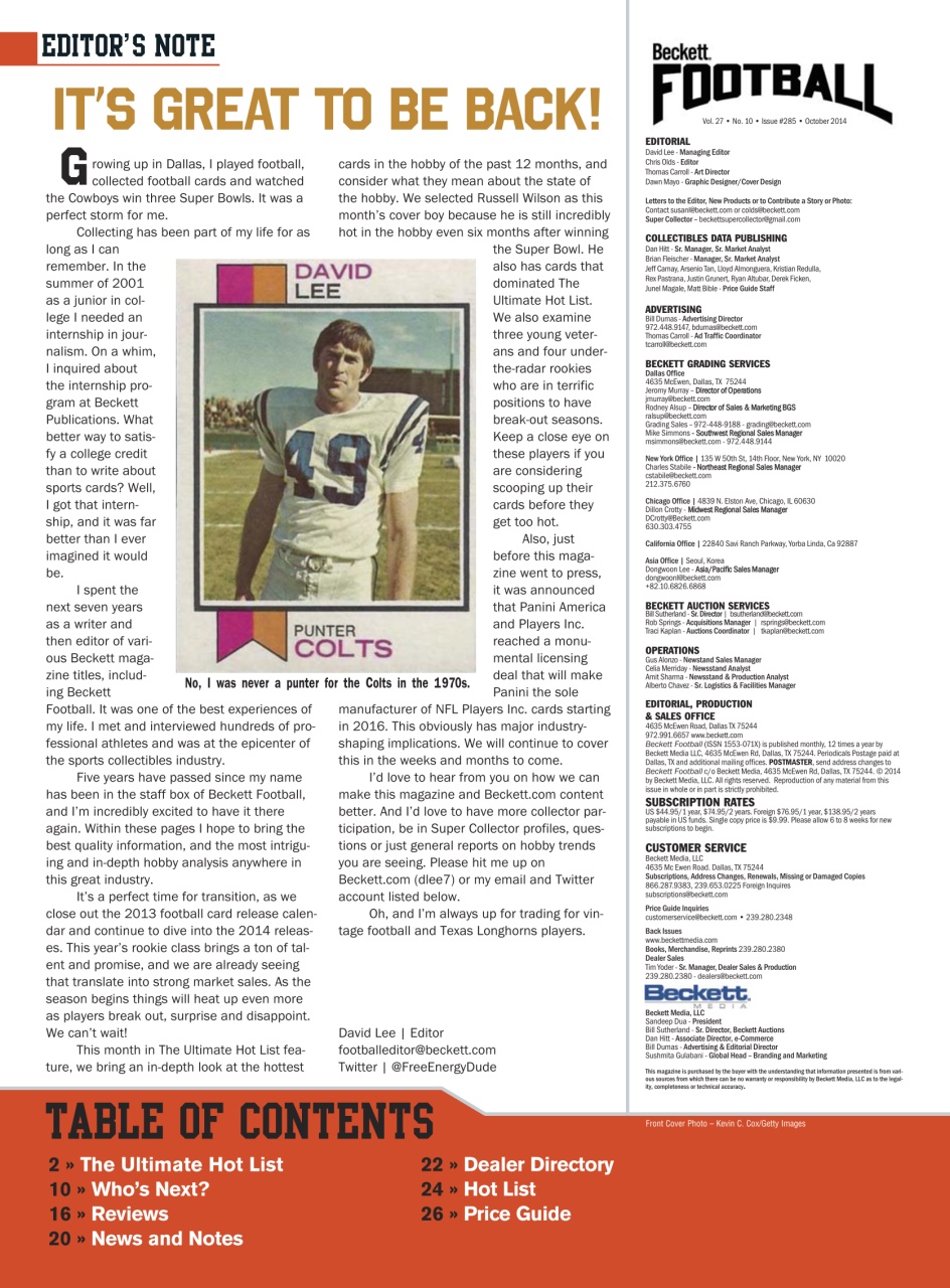 Beckett Football Magazine Preview Pages