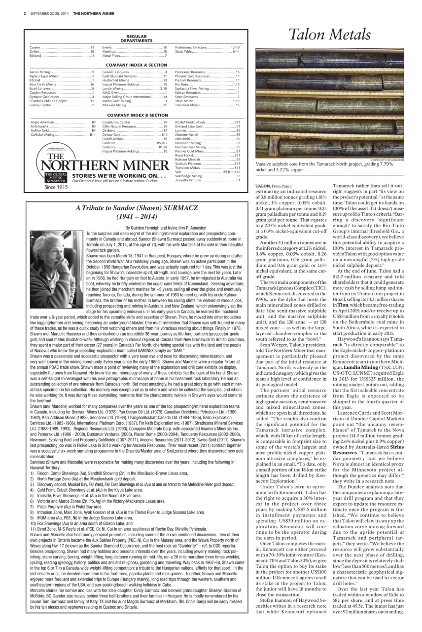 The Northern Miner Preview Pages