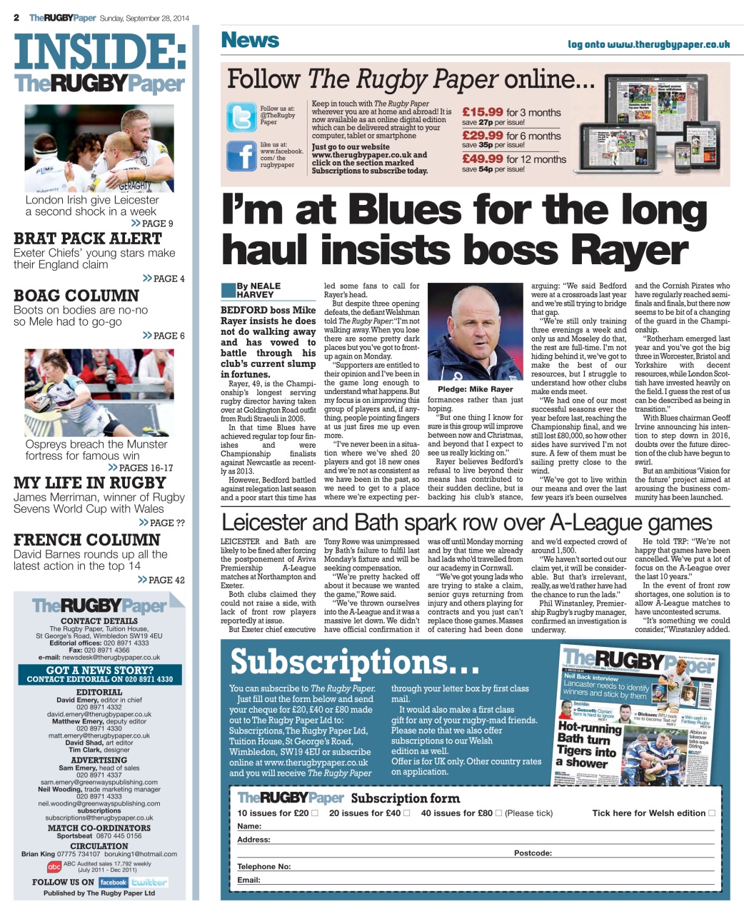 The Rugby Paper Preview Pages