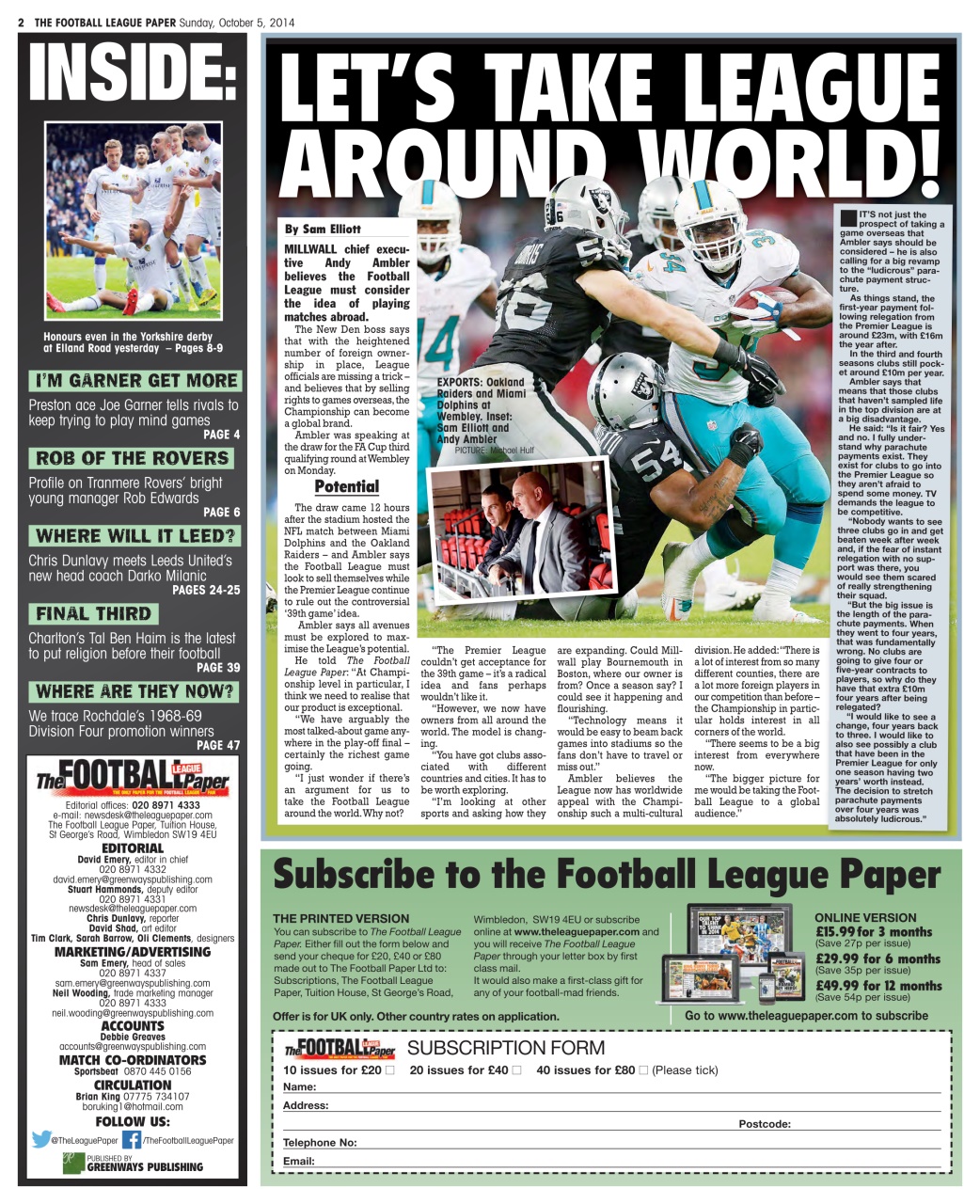 The Football League Paper Preview Pages