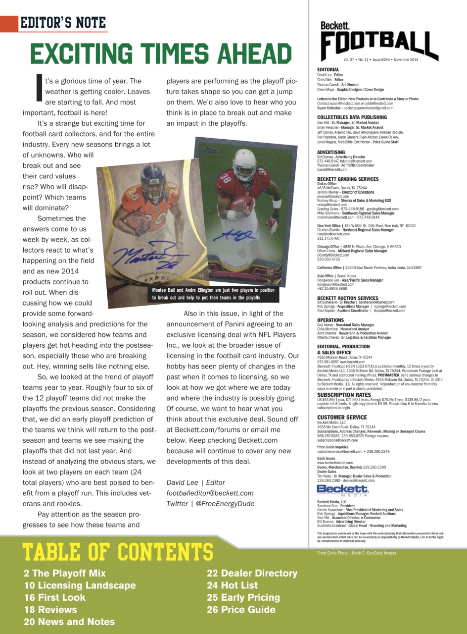 Beckett Football Magazine Preview Pages