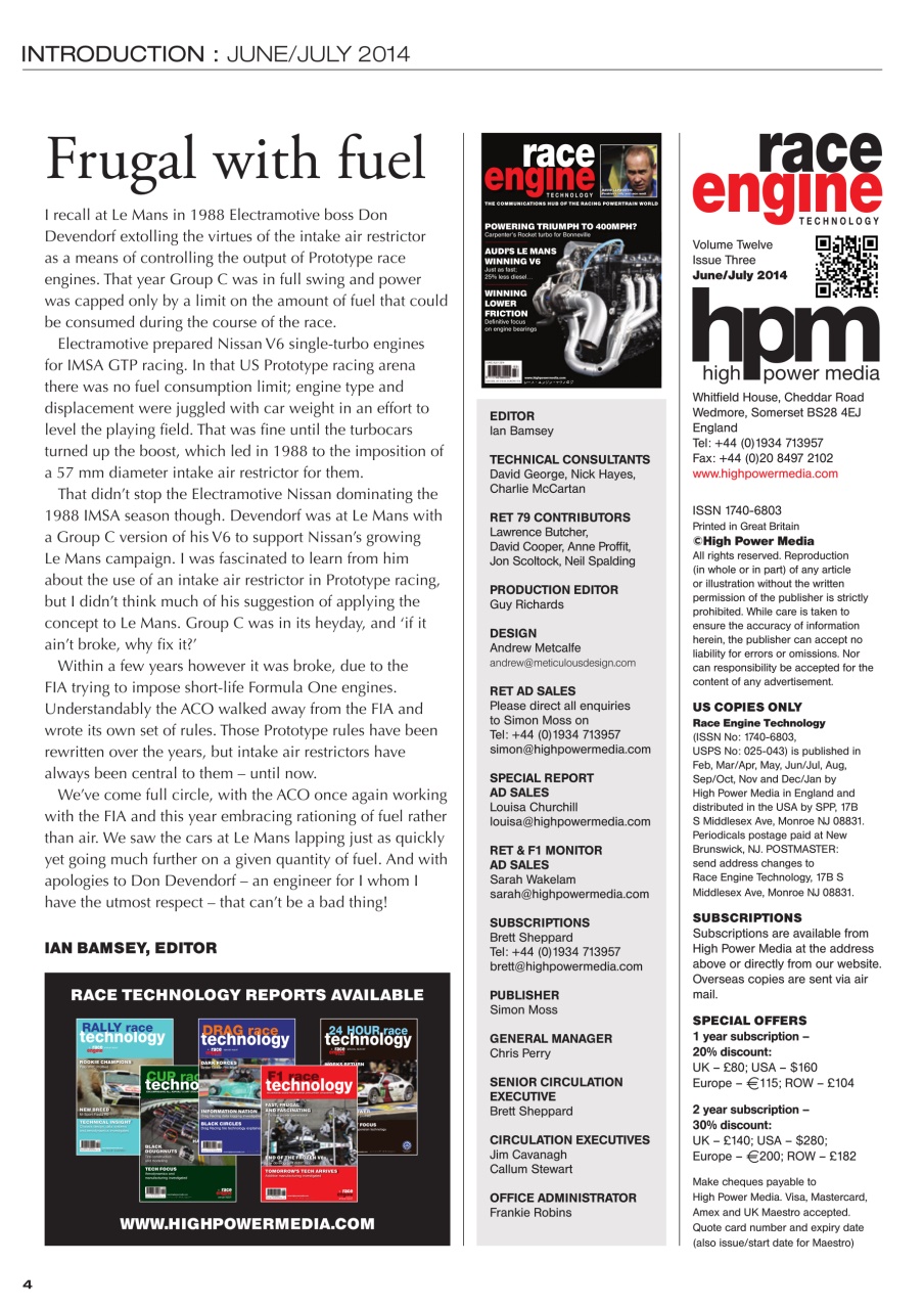 Race Engine Technology Preview Pages